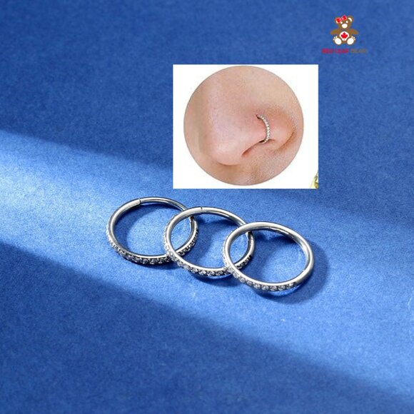 Gold-plated nose ring hoop  a sparkling pavé design - Picture 5 of 5